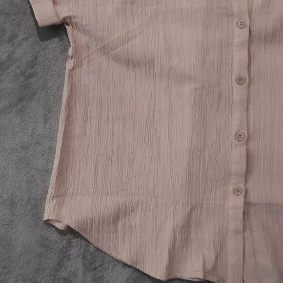 Zeagoo Shirt Womens L Cream Blouse Button Down Collared Short Sleeve Cuffed Hem - Picture 3 of 12